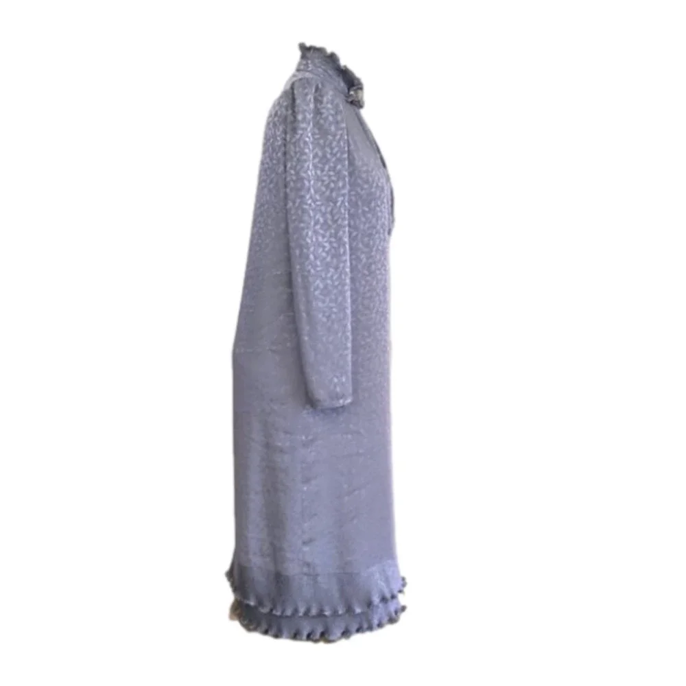 VTG 70s Iridescent Lavender Dress High Neck Ruffle Puff Sleeve Cottagecore M L - Picture 6 of 10